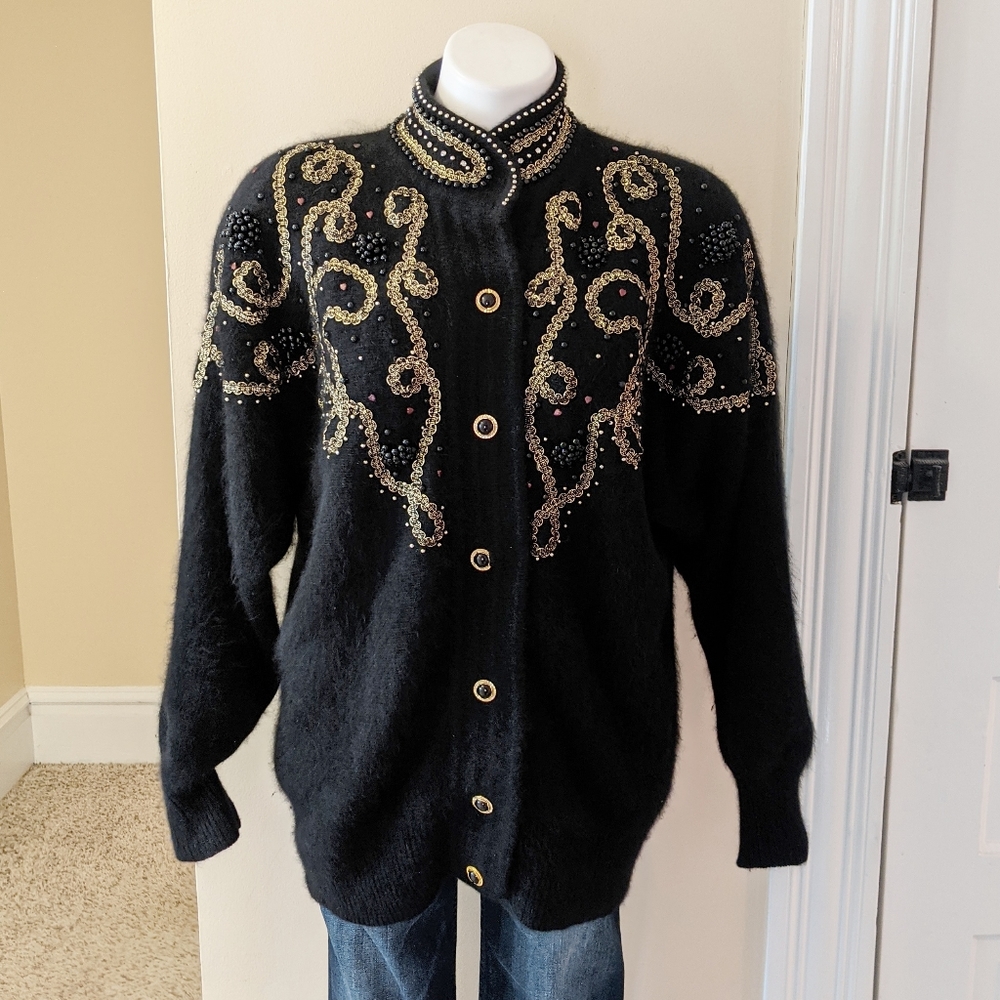 Vintage Shannon lambs wool/angora black cardigan.